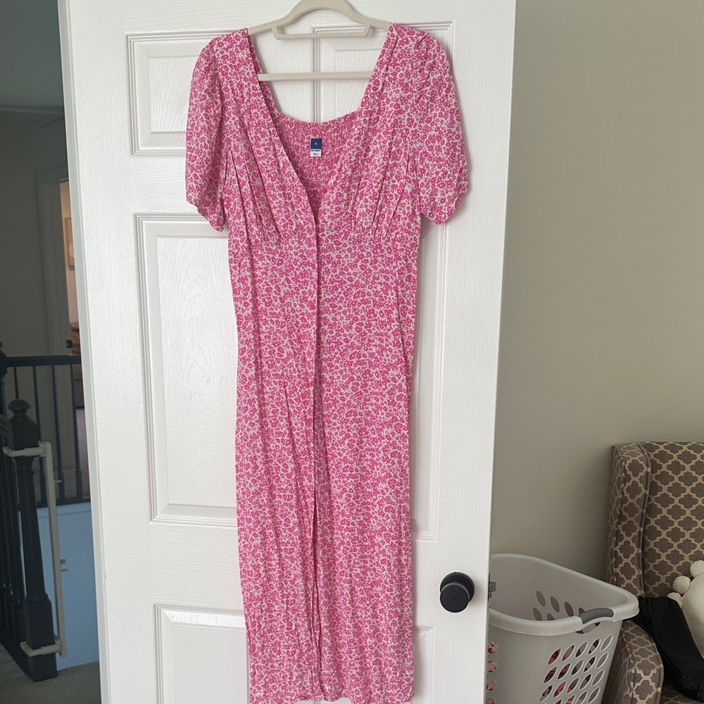 Old Navy Pink Patterned Midi Dress